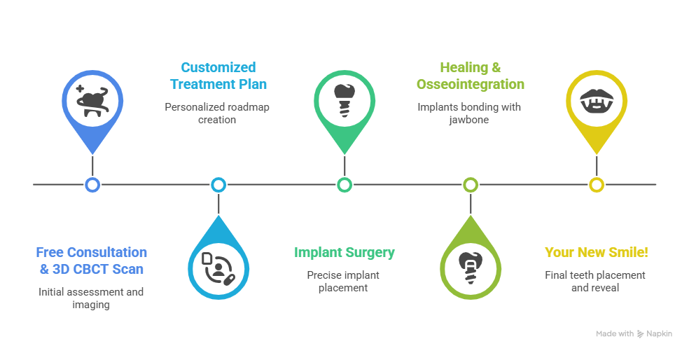 All-on-6 dental implant process at 65 Broadway Dental from placement to final restoration.
