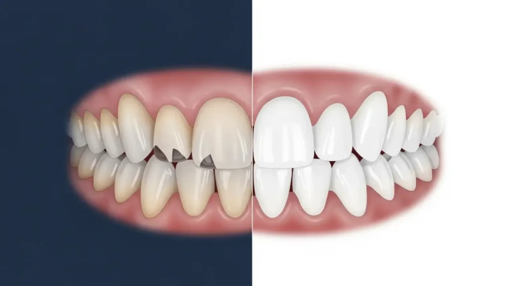 Before and after smile makeover results showing brighter straighter teeth in NYC