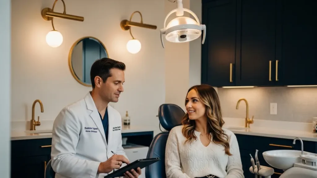 Cosmetic dentist listening to patient during NYC consultation appointment