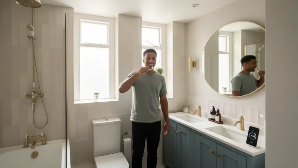 Person brushing teeth properly twice daily to maintain dental health and overall body health