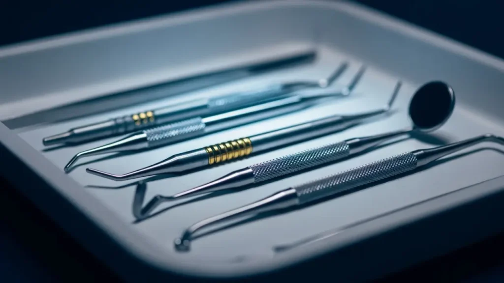 Precision dental implant tools on sterile tray at NYC same day implant clinic
