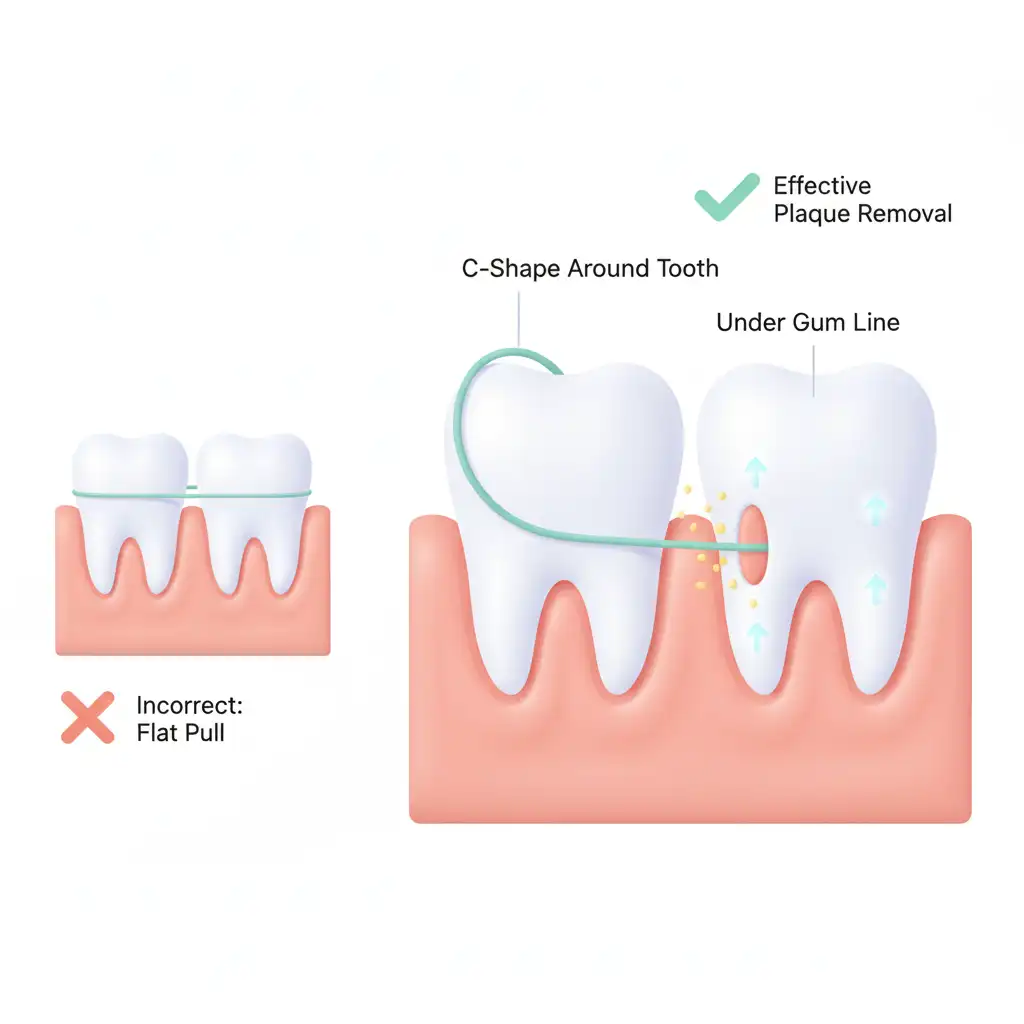 Floss as a standalone step (the _c_ shape)