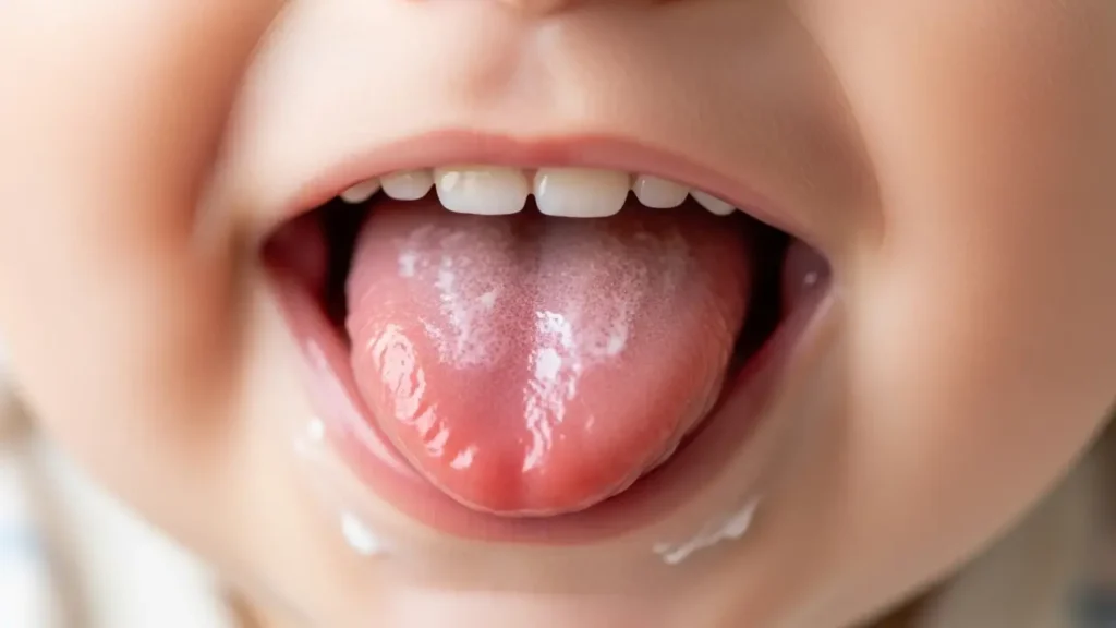 A close-up of a parent using a clean, damp gauze to gently wipe a baby's gums and emerging teeth to prevent milk residue and bad breath.