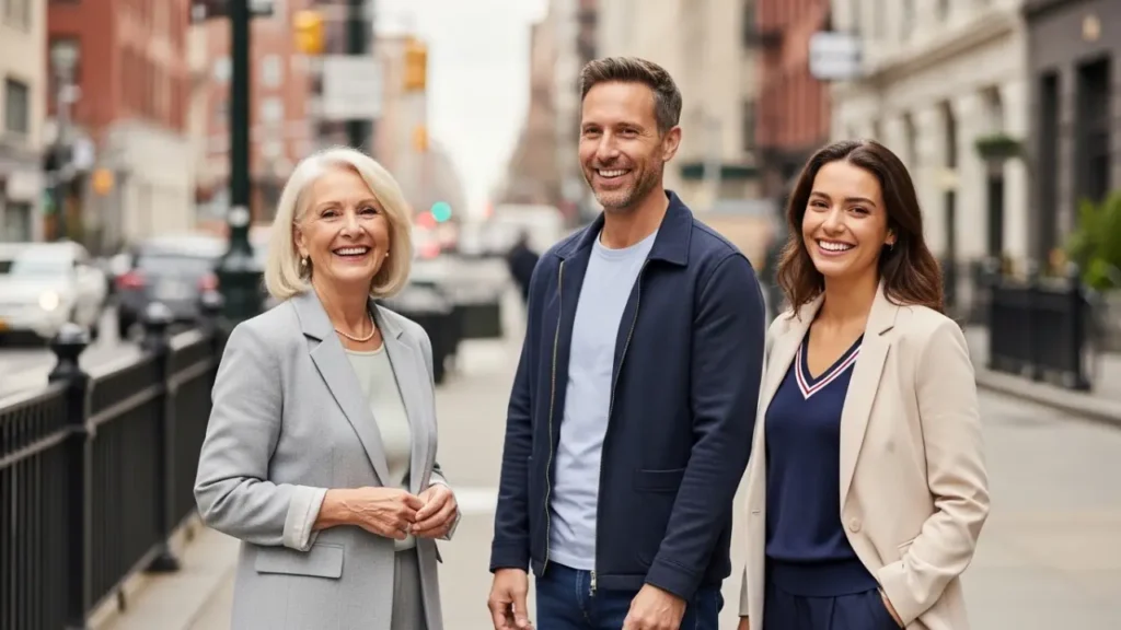 Diverse NYC patients smiling confidently after mini dental implant treatment