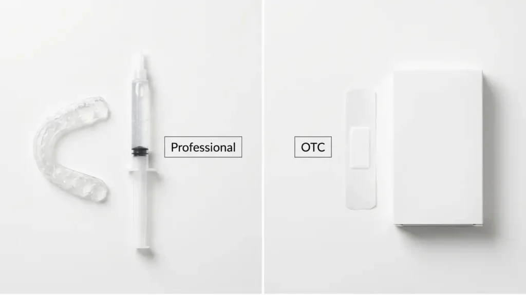 Custom professional teeth whitening tray compared to over-the-counter whitening strips