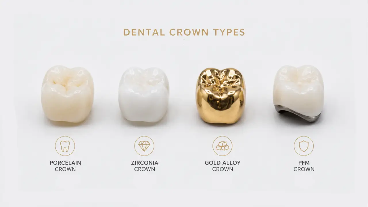 Types of dental crown materials porcelain zirconia gold
