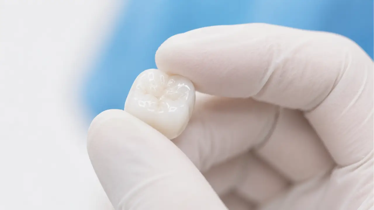 Close-up of a zirconia dental crown showing its natural appearance and strength